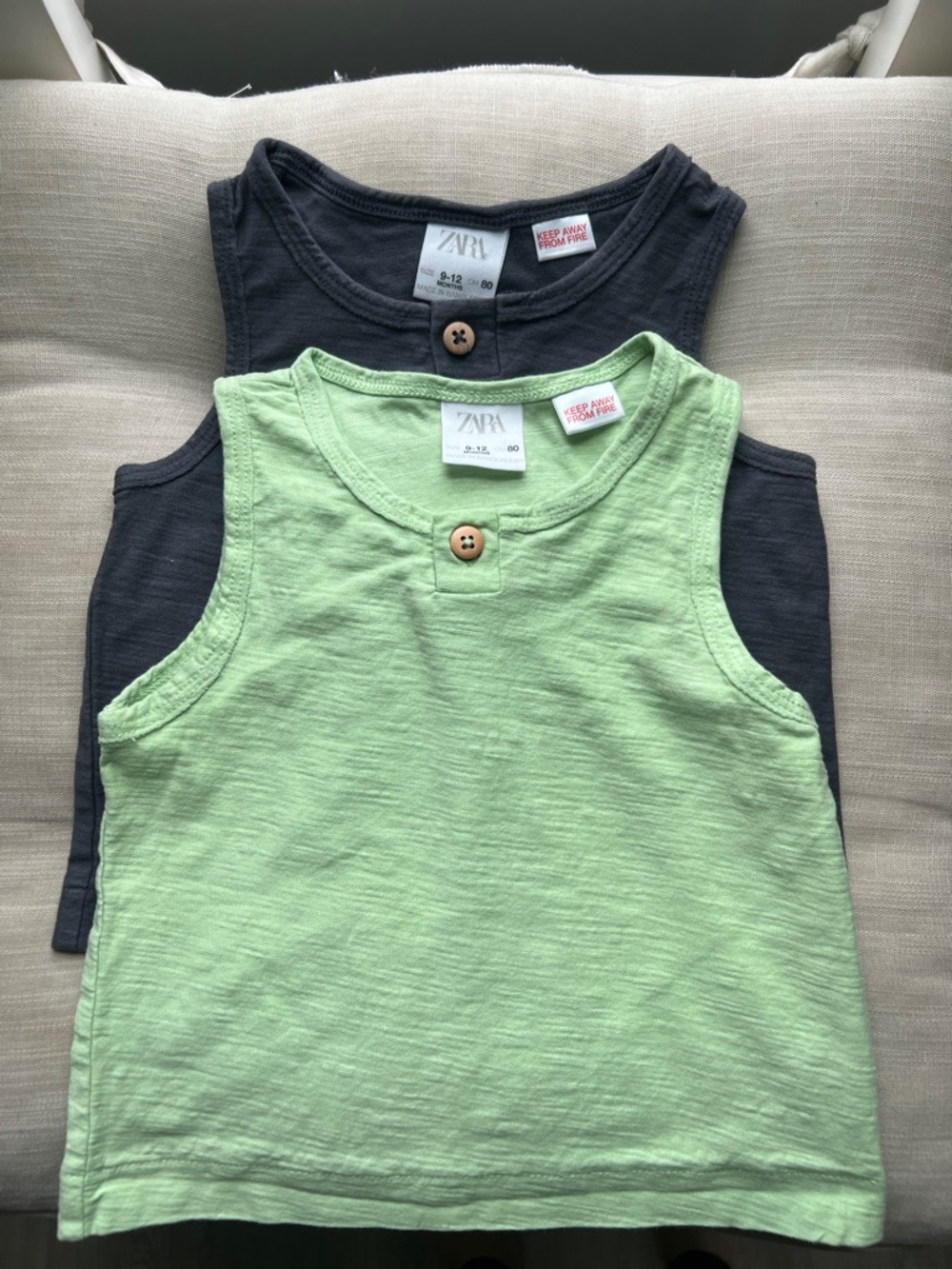 Zara Kids Tank Tops - Light Green & Dark Gray Set